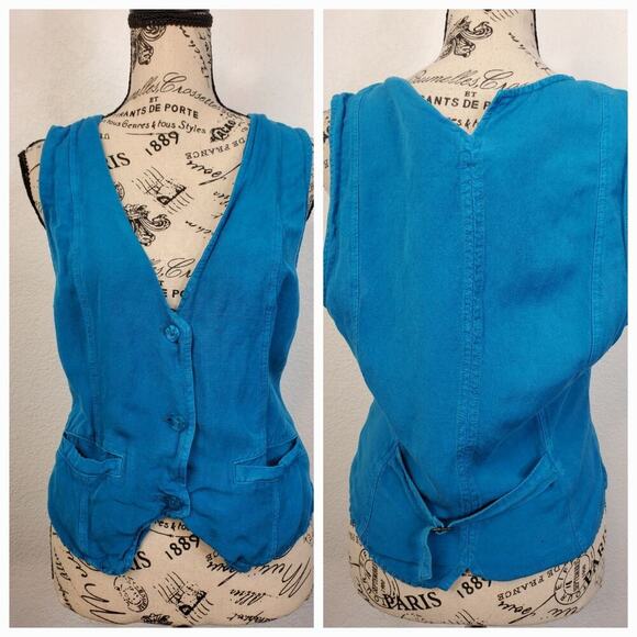 YFB Vest Top Sz Medium Linen Blend Button Up Fisherman Festival Western - Picture 1 of 9
